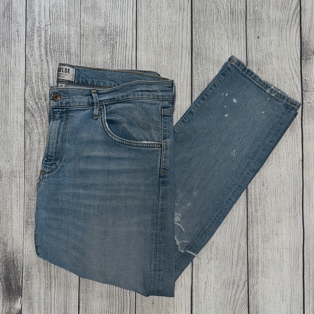 Agolde 30 Light Wash Destructed Denim‎ Straight Jeans